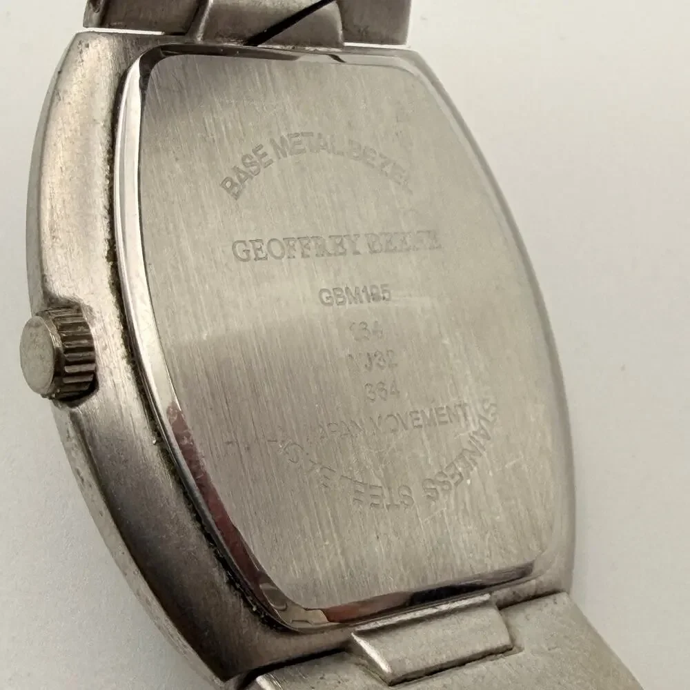 Geoffrey Beene Silver-Tone Quartz Watch - Black Dial Working New Battery